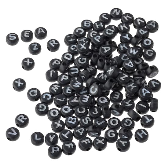 12 Packs: 340 ct. (4,080 total) Black Circular Alphabet Beads by Creatology™, 7.5mm